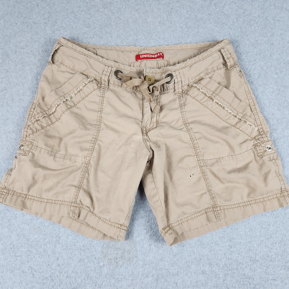 Unionbay Cargo Shorts Womens 5 Tan Cotton Drawstring Utility Gorpcore 6" Inseam